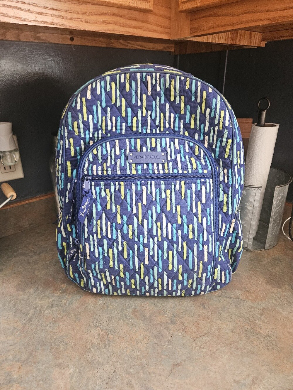 Vera Bradley Quilted Backpack in Navy, Teal & Lime